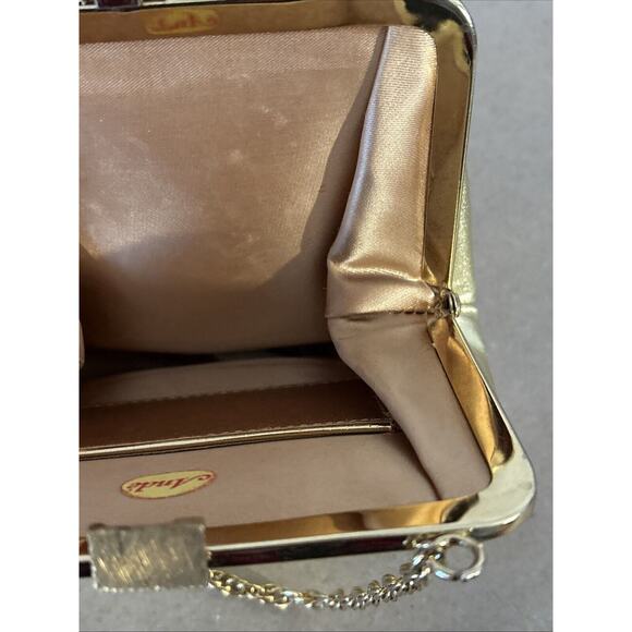 Vintage ANDE Bag 2-Sided GOLD LAME Chain Snap Close Dressy Evening CLUTCH 7x6 - Picture 9 of 13